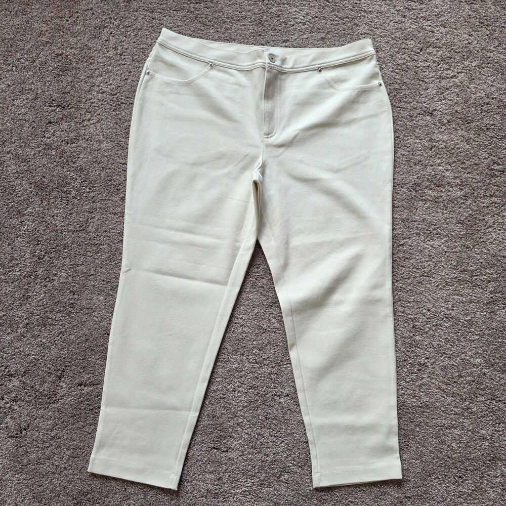 NEW Isaac Mizrahi Live Petite Ponte Knit Ankle Pants 16P Cream White A255899